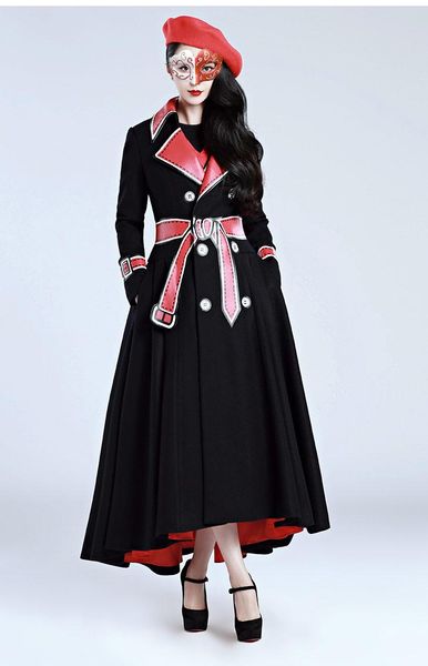 

women's trench coats slim red a-line long, Tan;black