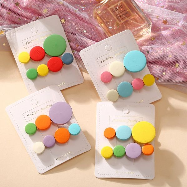 

charms earrings ins net red rainbow color wooden round hairpin korean girl cute candy edge clip bangs headdress, Golden