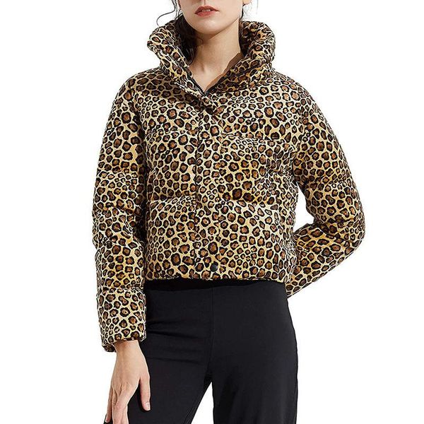 

women's down & parkas leopard print cotton jacket women stand collar full sleeve loose lightweight 2021 winter casual warm coats female, Black