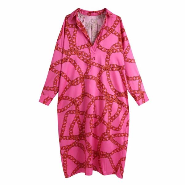 

casual dresses spring women chain printing satin oversized midi dress female long sleeve clothes lady loose vestido d7397, Black;gray