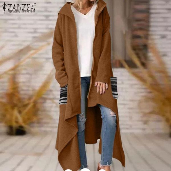 

women's trench coats 2022 fashion irregular hoodies autumn winter sweatshirt coat women casual solid hooded jackets lady fleece outwe, Tan;black