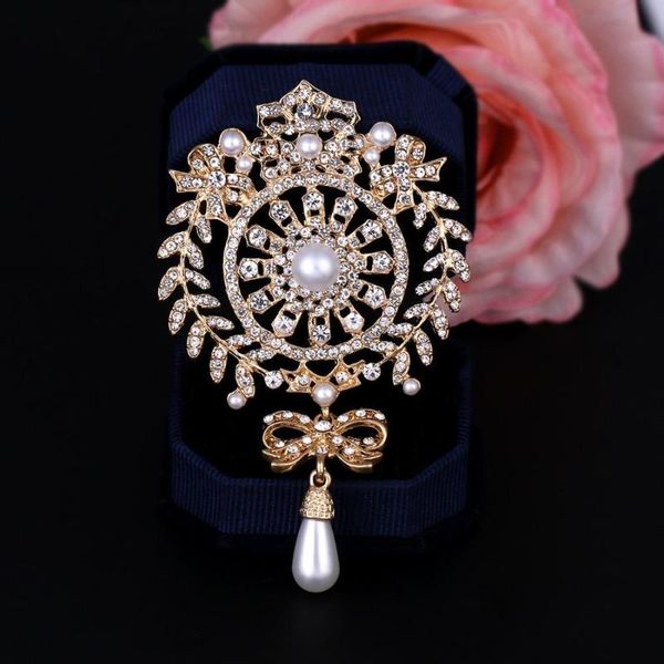 

pins, brooches doluo large size silver/gold plated crystal rhinestones bow drop brooch pins jewelry gifts for women accessories pearl, Gray