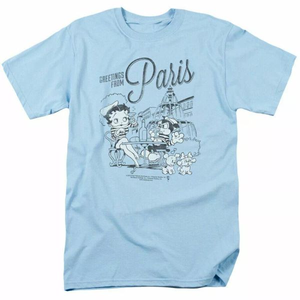 

betty boop greetings from paris kids youth t shirt licensed toon tee light blue, White;black