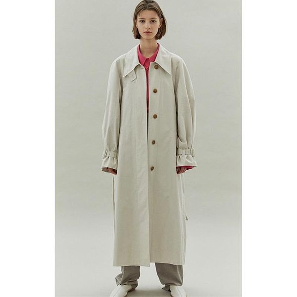 

women's trench coats women elegant long coat cotton with belt embroidery solid color sleeve chic outerwear ladies overcoat, Tan;black