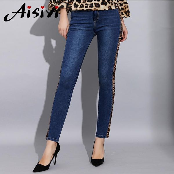 

woman high waist leopard print jeans women pants denim skinny with stripes femme women's breeches trousers vaqueros mujer, Blue