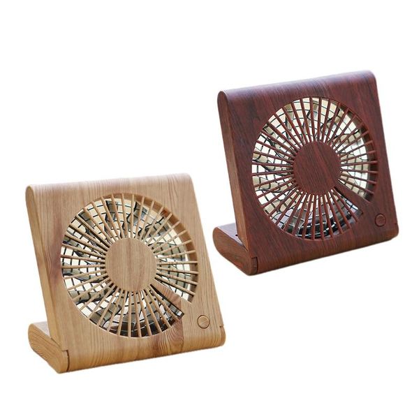 

small fan deskstudent standing air cooler wood grain mini notebook folding usb charging electric fans