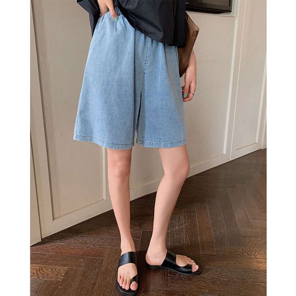 

ruiishi solid color loose wide leg denim shorts summer casual, Blue