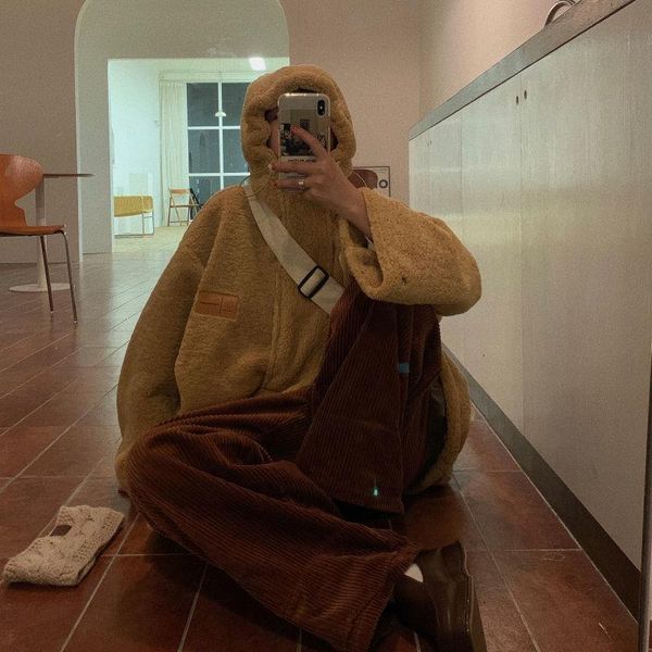 

qweek brown corduroy high waist soft girl kawaii korean style beige wide leg pants women plus size loose, Black;white