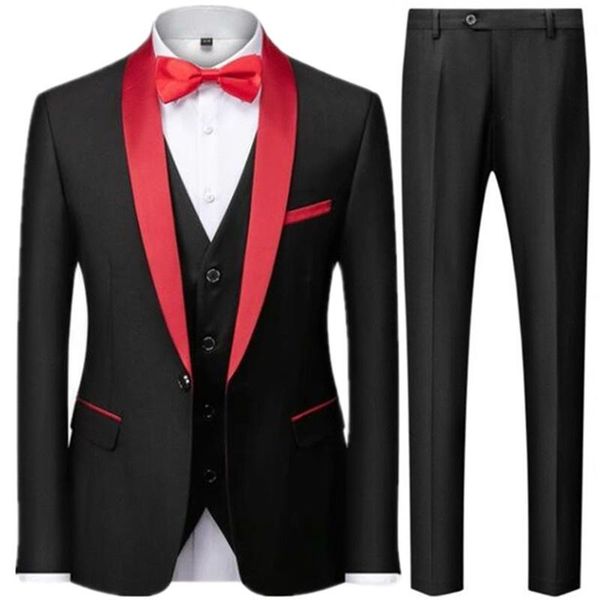 

men's suits & blazers 3-piece set men business jas/men's slim fit color matching collar tuxedo leisure jacket broek vest bruiloft, White;black