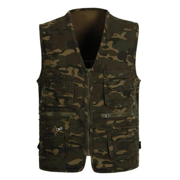 

men's vests multi pocket camouflage men casual cotton waistcoat cargo sleeveless jacket camo v neck leisure coats j2881 rdee, Black;white