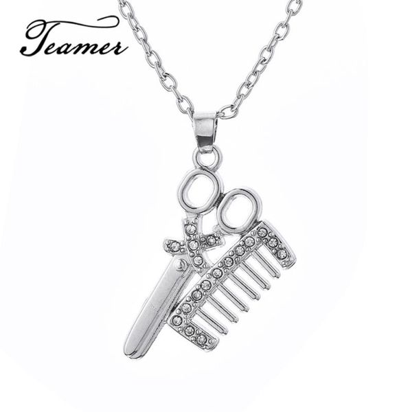

pendant necklaces teamer combs scissors necklace hairdressing tools hair stylist scissor blow salon creative gift, Silver