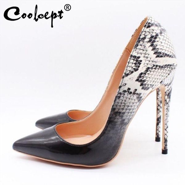 

dress shoes coolcept size 34-45 women pumps snake pattern woman spring office pointed toe thin high heel party footwear, Black