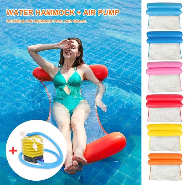 

inflatable floats & tubes summer foldable floating row swimming pool water hammock + air pump mattresses bed beach sports lounger chair