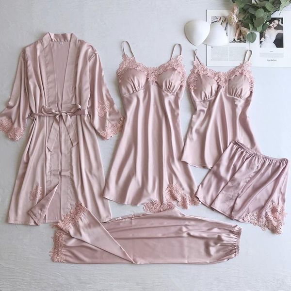 

women lace home wear sleep set casual satin gray sleepwear clothing silky solid suit nightgown women's, Black;red