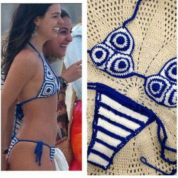 

hand hook knitted bikini cotton suit swimsuit lady, White;black