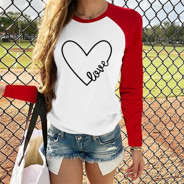 

women's t-shirt women valentine's day casual long sleeve o neck heart-shaped shirts female blusas spring autumn 2021, White