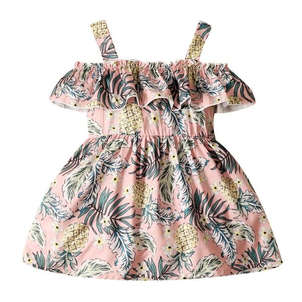 

girl's dresses toddler baby girls summer princess dress pineapple beachwear suspender off-shoulder sundress 0-24m, Red;yellow
