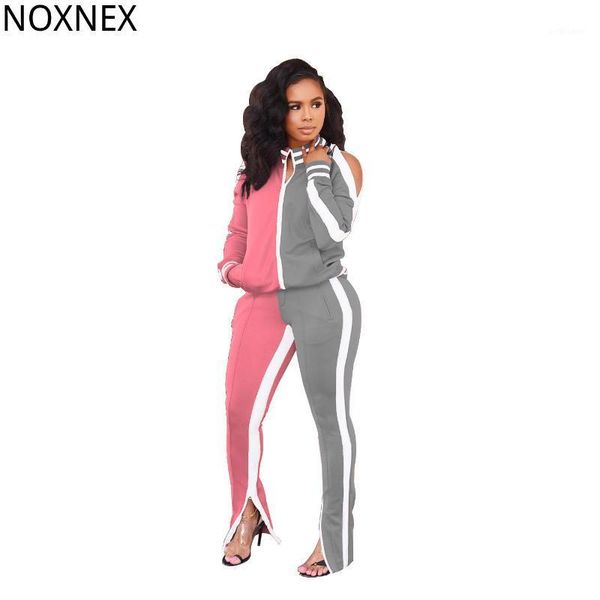 

women's two piece pants noxnex color stitching street style suit fashion sportswear long sleevesweatpants set winter women, White