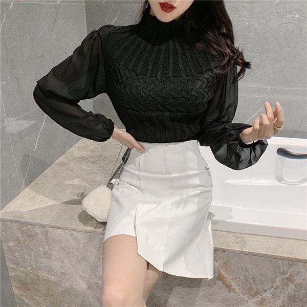 

women knit stitching blouse female pullover shirts fashion rk, White