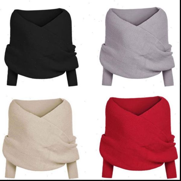 

off shoulder v neck womens sweaters solid long sleeve cross wrap oversized loose knitted sweater jumper cardigan outwear coat, White;black
