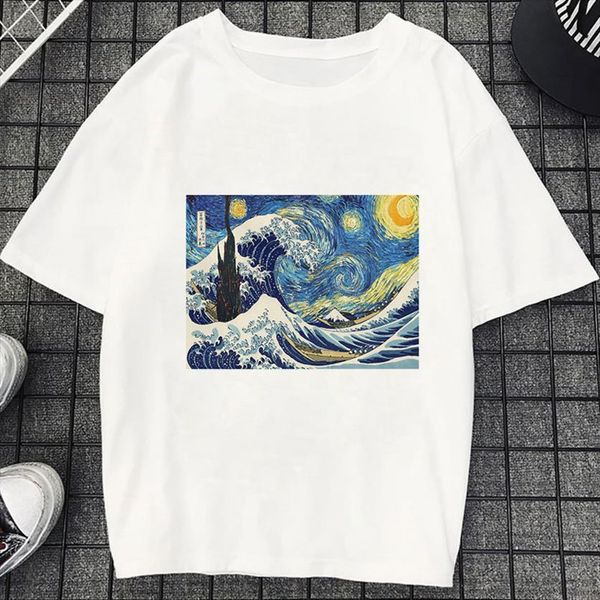 

fashion vintage van gogh oil women printed kawaii aesthetic cute vogue woman, White