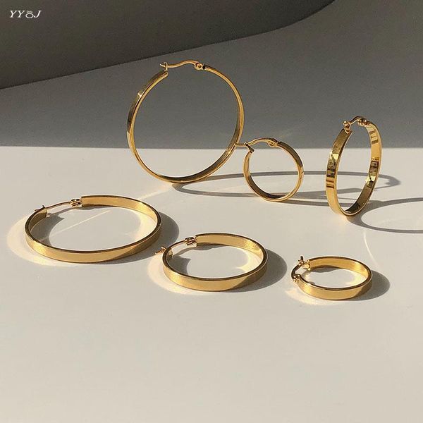 

hoop & huggie flat wide earrings for women stainless steel gold 2021 minimalist jewelry tarnish wholesale items 90s, Golden;silver