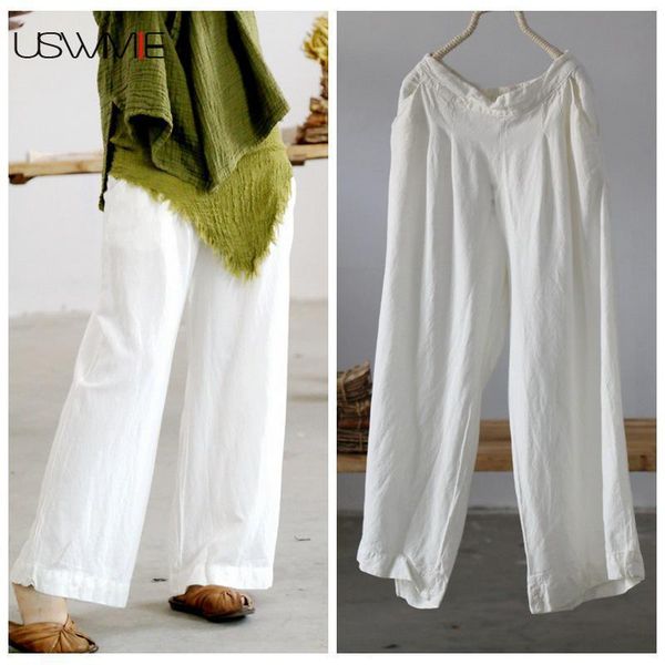 

women's pants & capris 2021 summer trousers women simple casual solid color comfort pockets thin section elastic waist wide leg, Black;white