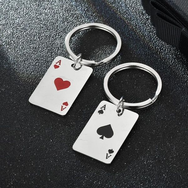 

keychains keychain man playing card key chain women lovers ring for pants kids pendant holder fashion brelok, Silver