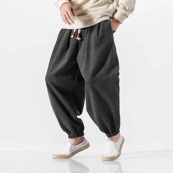 

chine style solid color pants men's thickened warm wool casual, Black