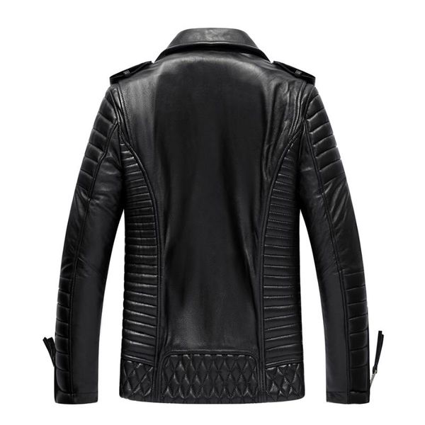 

men's leather & faux genuine jacket men quality sheepskin bomber jackets spring autumn motocycle plus size 19-215 mf606, Black