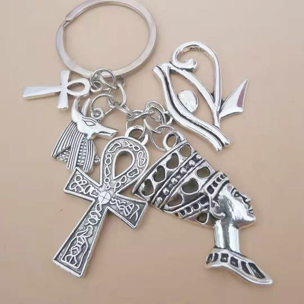 

mixed ancient egypt charms keychain wedding souvenirs keyring key holder accessories women girl men gifts for bag party gift, Slivery;golden
