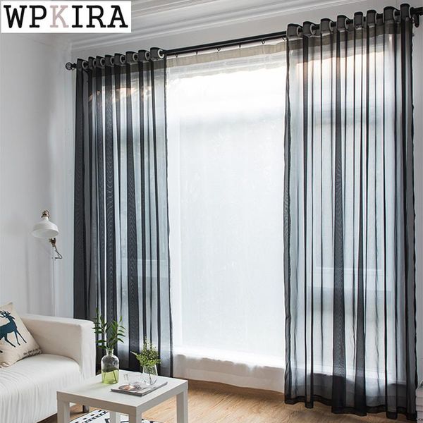 

curtain & drapes black for living room transparent solid sheer voile drape kitchen door valance window balcony custom made 184#e