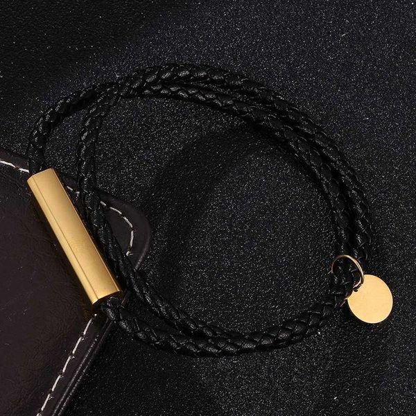 

tennis simple jewelry black leather handmade bracelet for women men stainless steel magnetic buckle bracelets bangles sp0689, Golden;silver