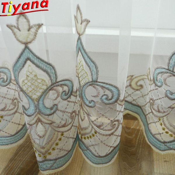 

flower embroidery tulle curtains for living room chinese style fashion voile bedroom kis x-m045#30 curtain & drapes