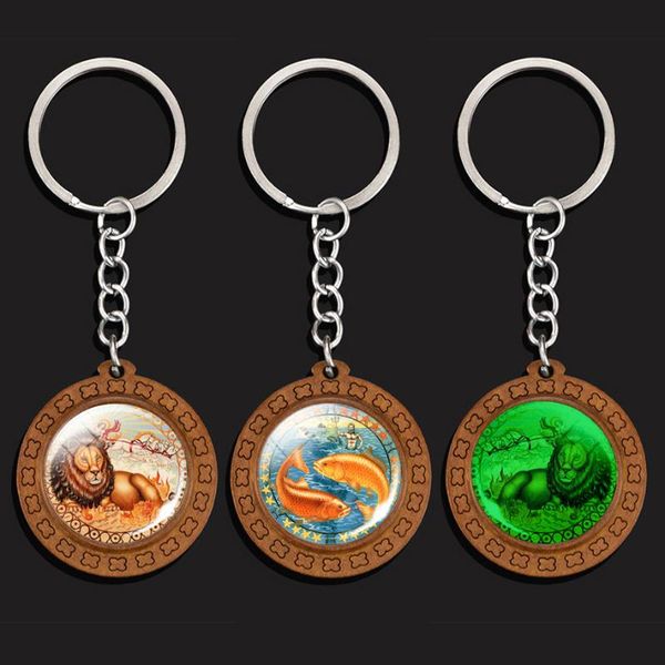 

keychains unique design 12 constellation handmade wooden keychain zodiac signs keyrings for women men birthday party gifts, Silver