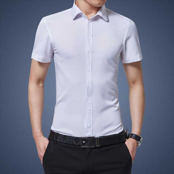 

men's dress shirts men slim fit shirt summer short sleeve business office formal male interview clothing, White;black