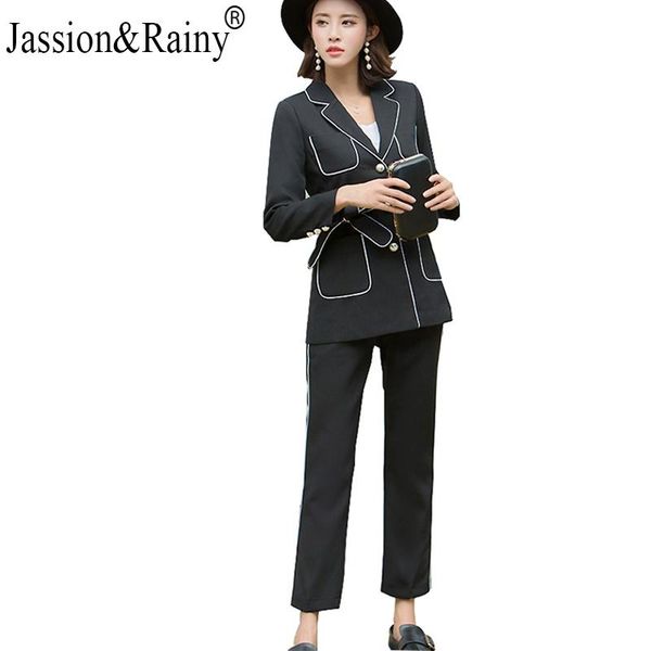 

slim suit all match korean fasten belt double breasted pearl button pocket temperament elegant office lady suits women women's two piec, White