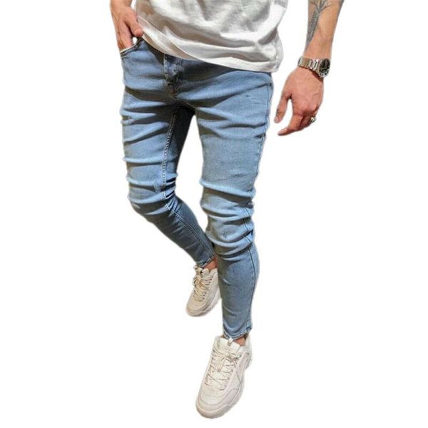 

Men's Jeans Clothing Solid Color Pencil Pants Stretchy Plain Skinny Denim Slim Fit Long Fashion Trousers, Blue