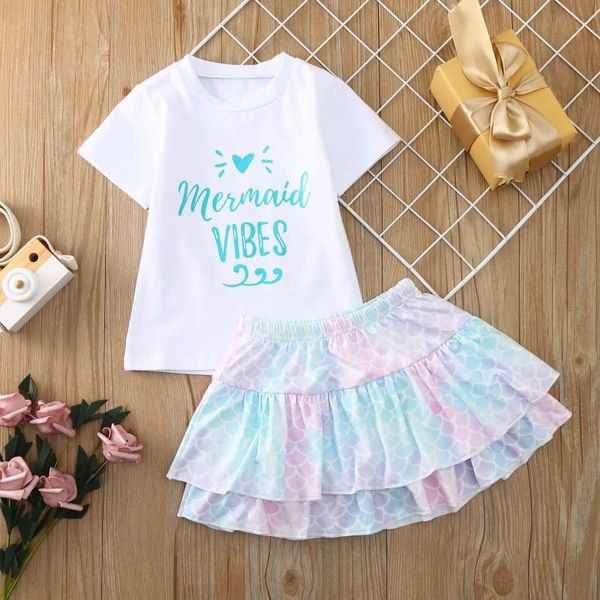 

clothing sets #vw kids baby girl summer suit short sleeve letter print o-neck tee ruched t-shirt tiered skirts set outfits ropa niÃ±os, White