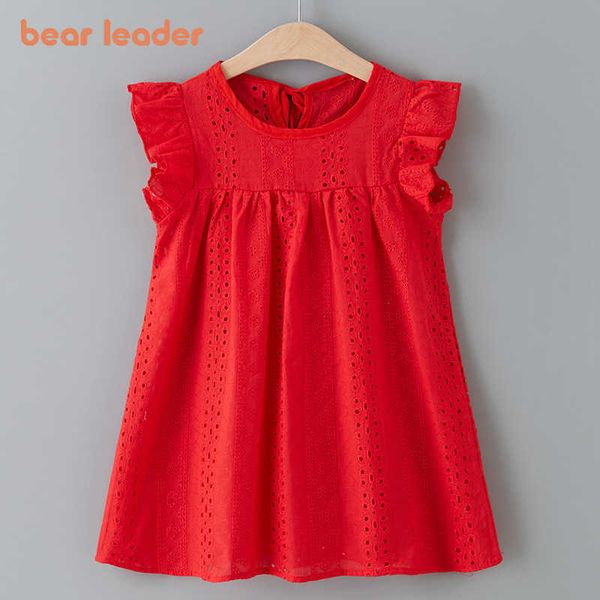 

bear leader girls dress summer brand casual kids princess hollow party children clothing for 3 7y 210708, Red;yellow