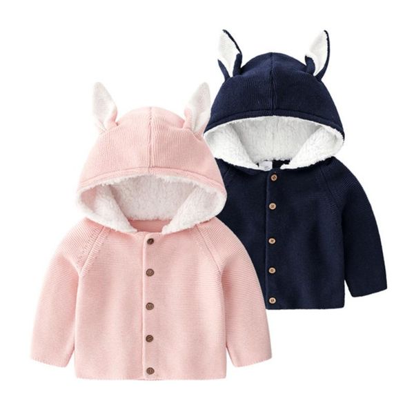 

jackets 2021 autumn infant hooded knitted jacket baby ears clothes born coat for boys girl cardigan kids winter outerwear, Blue;gray