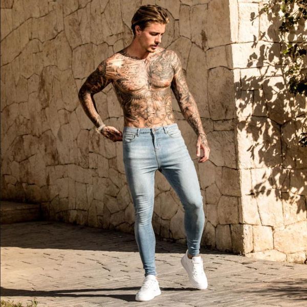 

men's jeans summer men 's fashion close-fitting and slim - fitting trousers, Blue