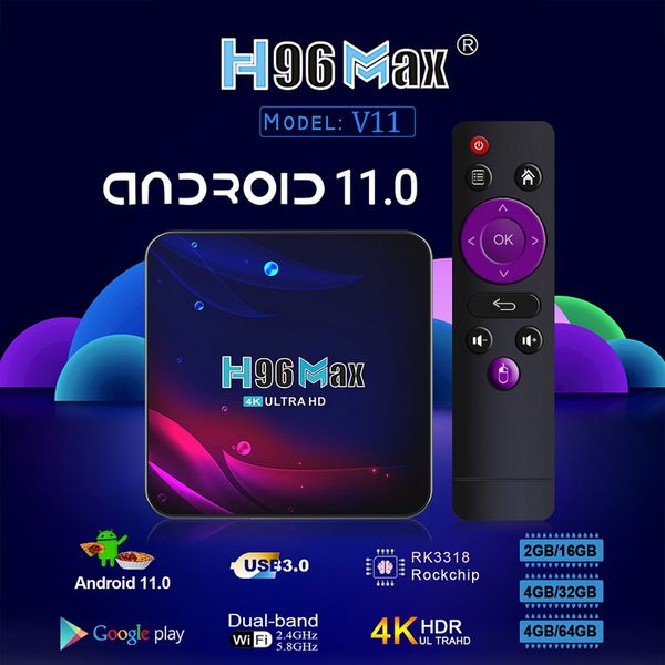 TV Box Android 11 4G 32 GB 4K TVBox 2021 H96 Max V11 2.4G 5.8G WiFi Google Voice Set Topbox H96Max