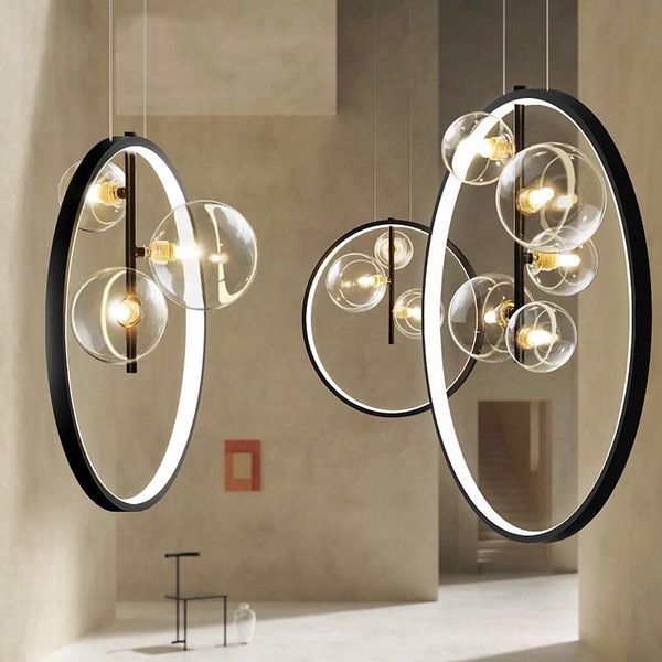 

pendant lamps metal hanging light black 36w bright round ring for bar dining room entrance bedside suspension lighting