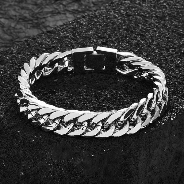 

link, chain wide version cuban titanium steel bracelet retro hip hop personality cold wind stainless trend for men and women, Black