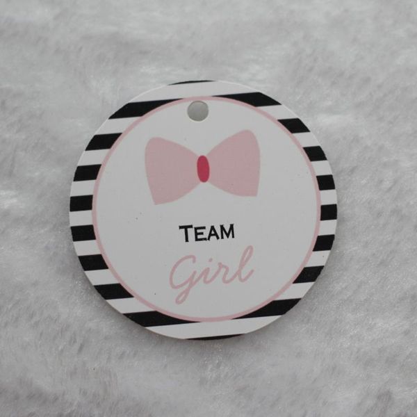 

greeting cards 50mm/2inch - personalized black and white stripes gender girl reveal bow customizable classic round favor tag