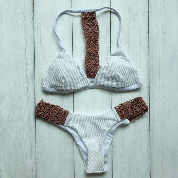 

hand crocheted rope swimsuit women's split, White;black