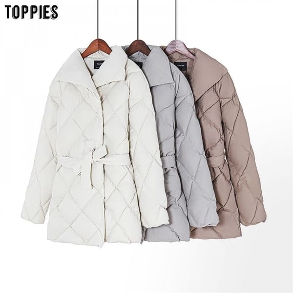 

autumn winter coat women puffer jacket korean ladies parkas belt cotton-padded outwear 210421, Black