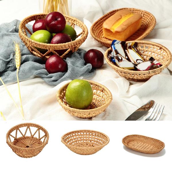 

rattan woven tray convenience store handmade round basket craft for fruit storage re baskets