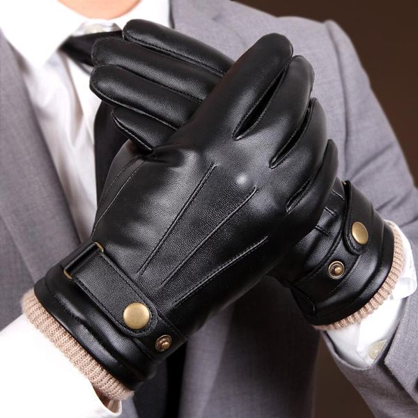 

fingerless gloves pu leather male autumn winter plus velvet thicken keep warm driving windproof synthetic man pm008pc, Blue;gray